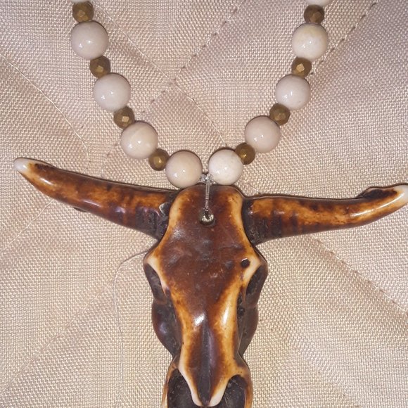 Other - Bull Headed necklace Brown and ivory color western cowboy carving